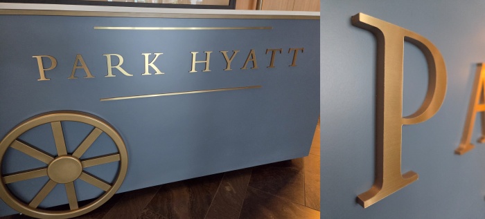 3D cut metallic gold face acrylic letters Park Hyatt