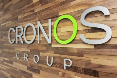 3D solid aluminium letters painted to match the colours for CRONOS GROUP
