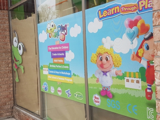 Custom large format perforated vinyl Jumping clay