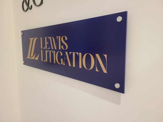 Custom acrylic reception sign with gold vinyl graphics "LL"