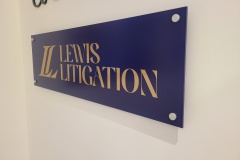 Custom acrylic reception sign with gold vinyl graphics "LL"