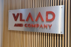 Reception-sign-with-3D-cut-logo-on-brushed-aluminium-panel