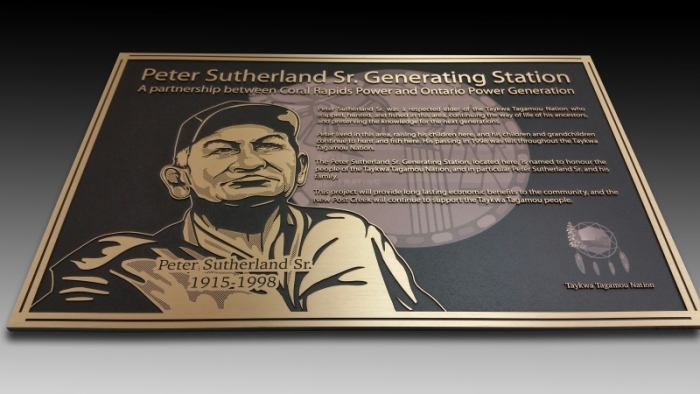 Bronze raised plaque with printed background