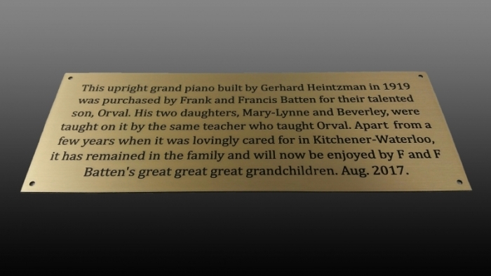Etched brass plaque Aug 2017