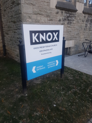 Aluminium ground sign Knox church