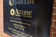 Matte aluminum panel with custom cut gold vinyl graphics