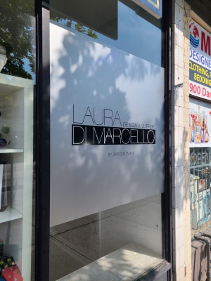 Frosted window graphics with black vinyl cut decal