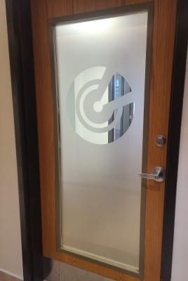 Full frosted door vinyl with logo cut out