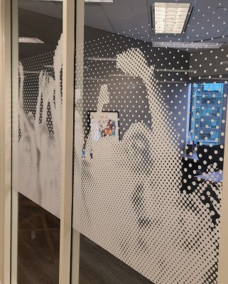 Printed frosted white vinyl graphics