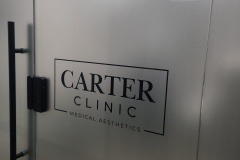 Full frosted vinyl with black vinyl cut logo "Carter Clinic"